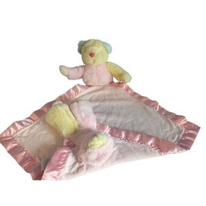 My Blanky‎ Kami Bear Lovey Security Blanket Pink Yellow Satin Trim Baby